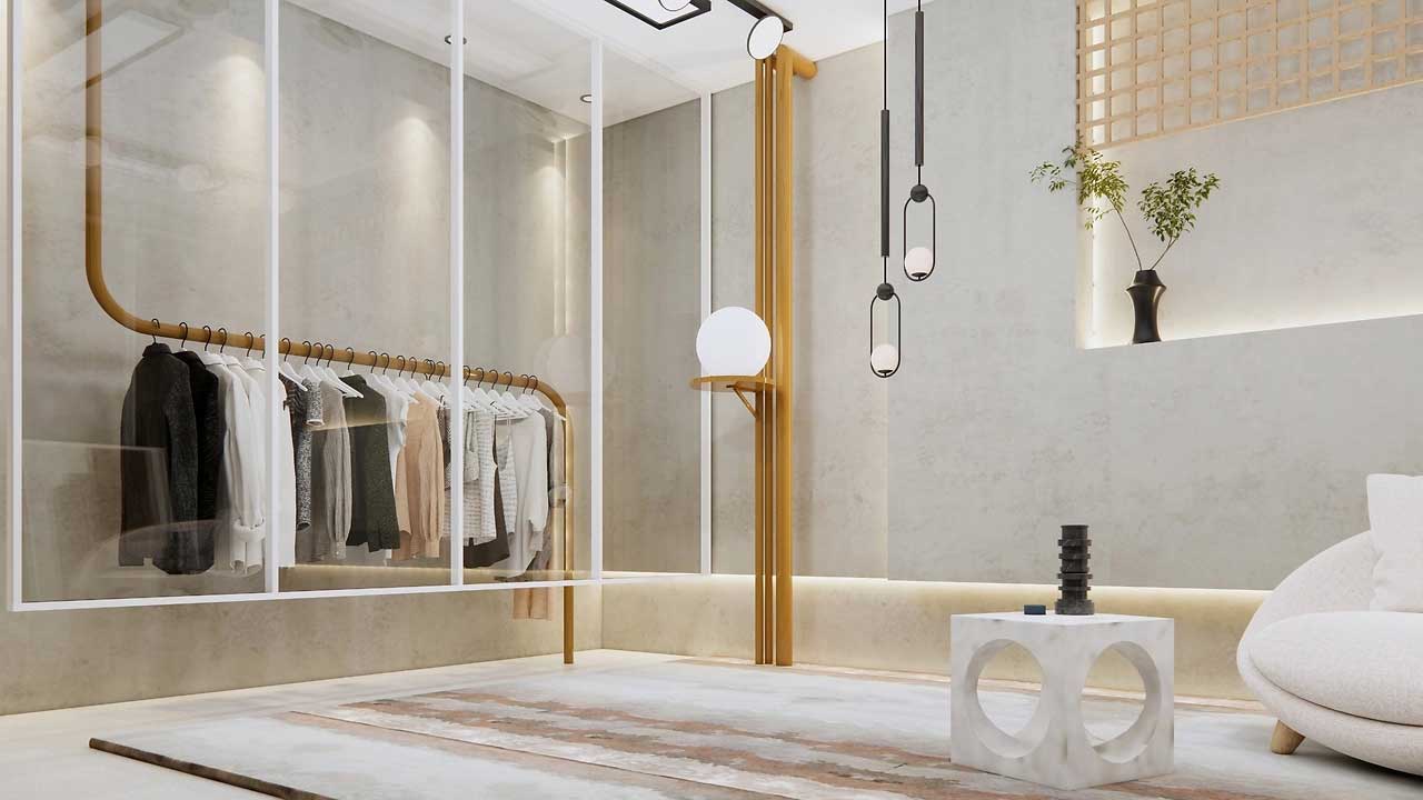 45平米服裝賣(mài)場(chǎng)直播間設(shè)計(jì)效果圖