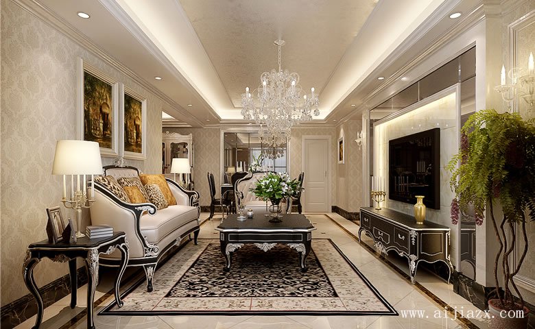 120平米大氣高雅的簡(jiǎn)約歐式風(fēng)格三居室客廳裝修效果圖